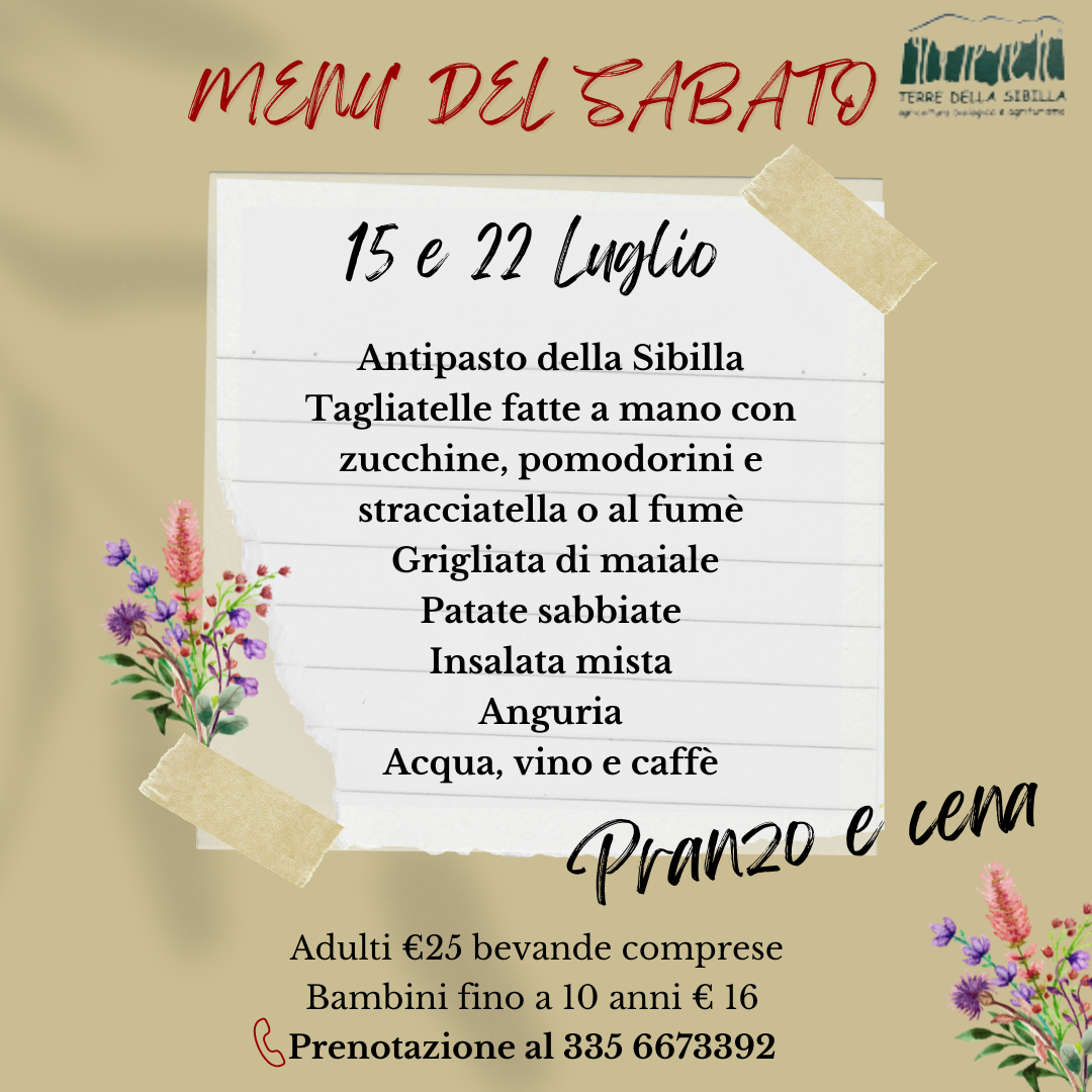 menù 15 e 22 luglio